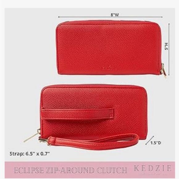 Kedzie ECLIPSE Zip Around Red Clutch Wristlet Vegan Leather NWT Retail $29 - Picture 3 of 11